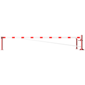 Swing barrier | with bracing tube and | pull rope reinforcement | to be fixed by plugs, hot-dip galvanized and red coated with white reflecting rings | Barrier arm length: 6000 mm | for padlock